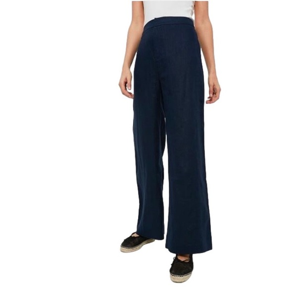 Tuckernuck Pants - NEW Tuckernuck Wide-Leg 100% Linen Lydia Pants Size M Navy Coastal Preppy Beachy
